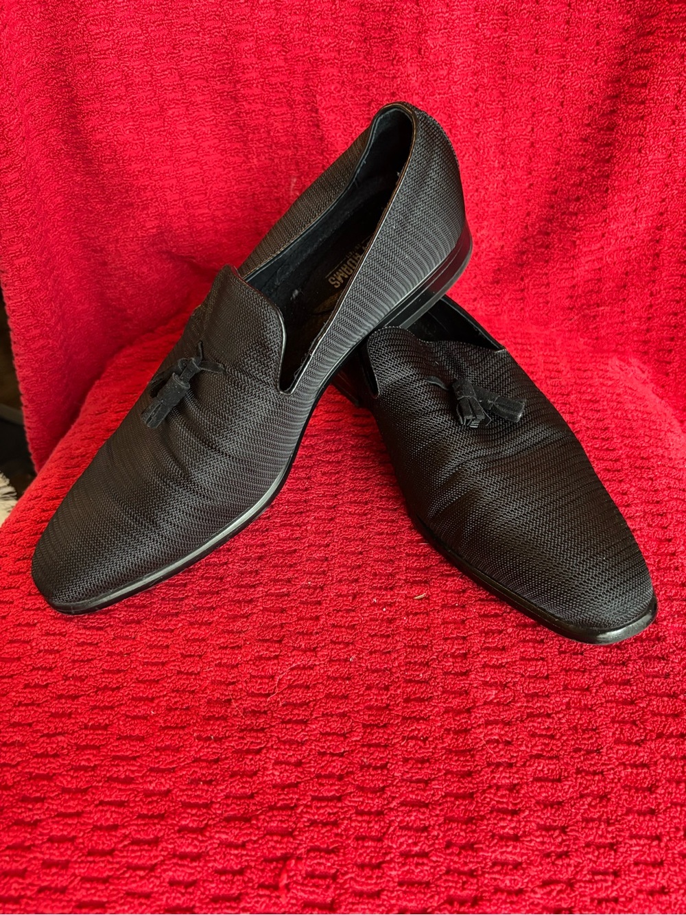 Stacy Adams Black Textured Tassel Loafers